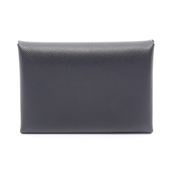 HERMES Calvi duo coin purse wallet Madame leather Black Used Women B SHW