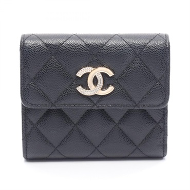 CHANEL Matelasse Tri-fold wallet AP4175 Calfskin Black GHW Used Women