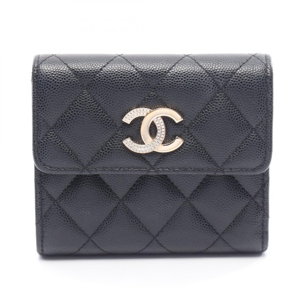 CHANEL Matelasse Tri-fold wallet AP4175 Calfskin Black GHW Used Women