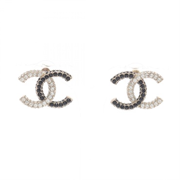 CHANEL COCO Mark Pierced earrings Gold Plated Rhinestone Black Used women