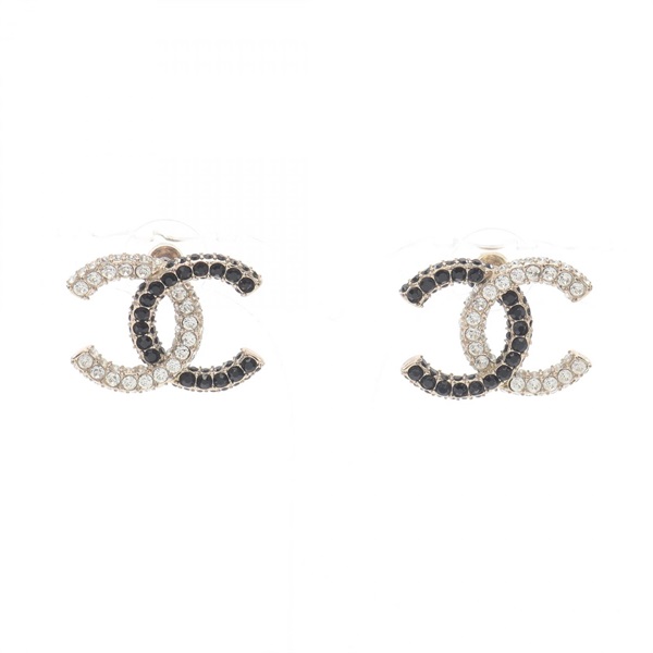 CHANEL COCO Mark Pierced earrings Gold Plated Rhinestone Black Used women