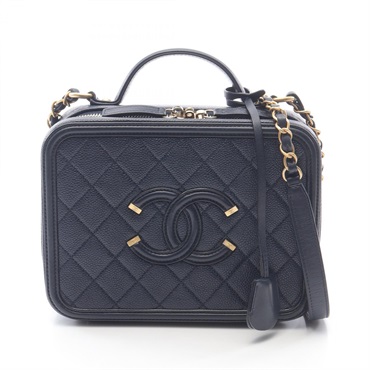 CHANEL CC Figley Matelasse Vanity Shoulder Bag A93343 Calfskin Navy Used GHW