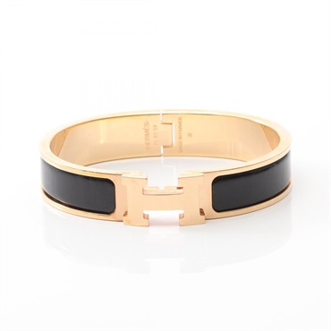 HERMES Clic Clac PM Bangle Bracelet Gold Plated enamel Black Used Women