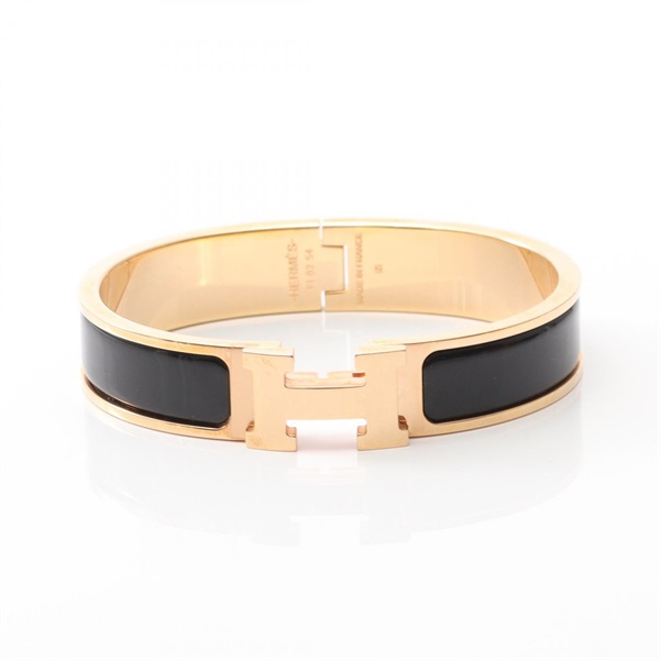 HERMES Clic Clac PM Bangle Bracelet Gold Plated enamel Black Used Women