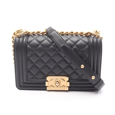 CHANEL Boy Chanel Small Shoulder Bag A67085 Lamb sheep leather Black Used GHW CC