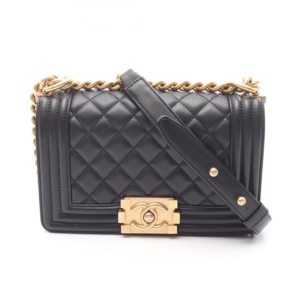 CHANEL Boy Chanel Small Shoulder Bag A67085 Lamb sheep leather Black Used GHW CC