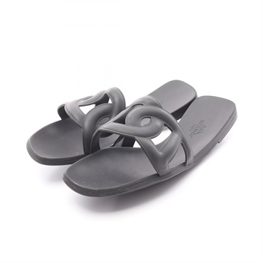 HERMES Aloha Chaine Dancre Sandals flat rubber Black Used Women size 35