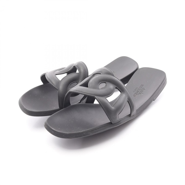 HERMES Aloha Chaine Dancre Sandals flat rubber Black Used Women size 35