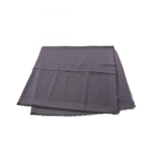 LOUIS VUITTON LV Monogram Anthracite Shawl Stall M74752 silk wool Gray Women