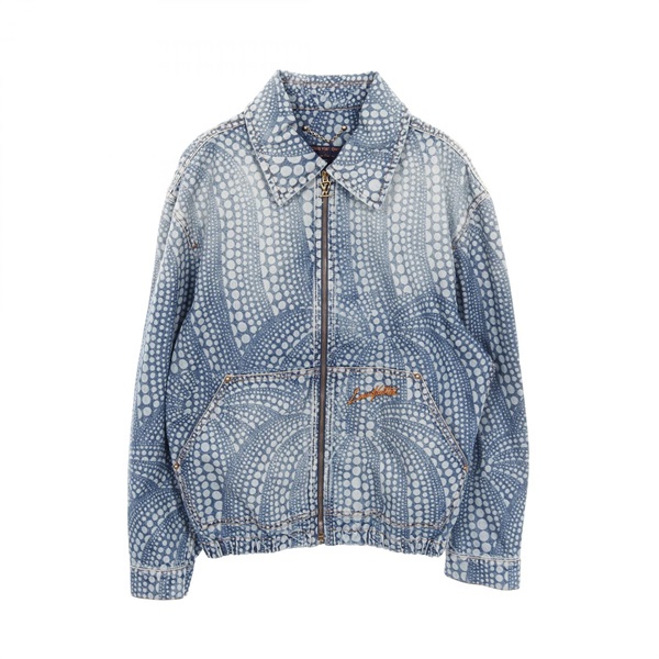 LOUIS VUITTON LV x YK All-Over Pumpkin Dot Zip-Up Denim Jacket RM232H #48 mens