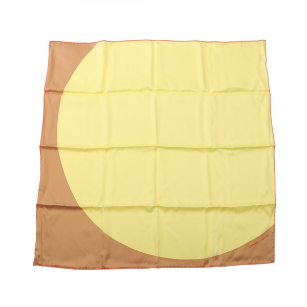 HERMES Carre70 MEGA POIS Scarf silk Yellow Brown Used Women