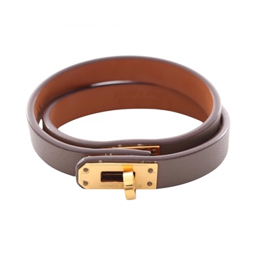 HERMES Kelly Double Tour Etoupe Grey Bracelet U Gold Plated leather Used Women