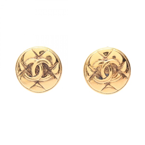 CHANEL COCO Mark Clip-on Earrings Gold Plated Used Women CC Logo 25 x 25mm