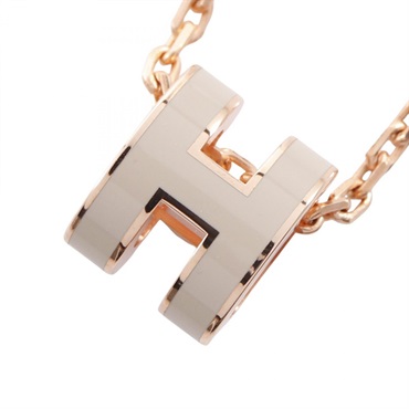 HERMES MINI POP H Ash Necklace 40cm Gold Plated Beige Used Women