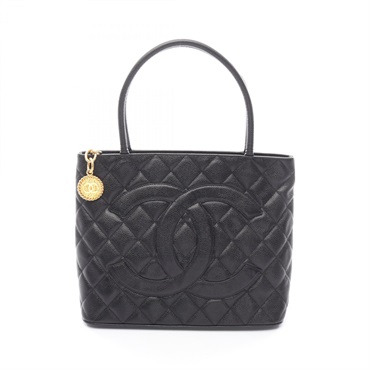 CHANEL Medallion tote hand Bag leather Calfskin GHW Black Used Women