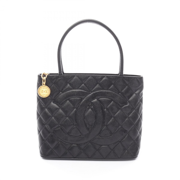 CHANEL Medallion tote hand Bag leather Calfskin GHW Black Used Women