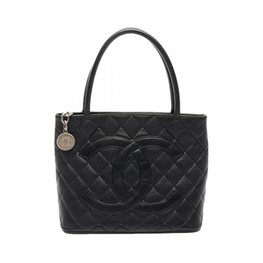 CHANEL Medallion Tote Bag A01804 Grained Calf skin Black Used Women SHW CC Coco