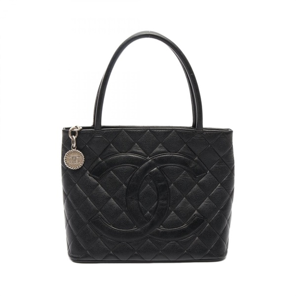 CHANEL Medallion Tote Bag A01804 Grained Calf skin Black Used Women SHW CC Coco