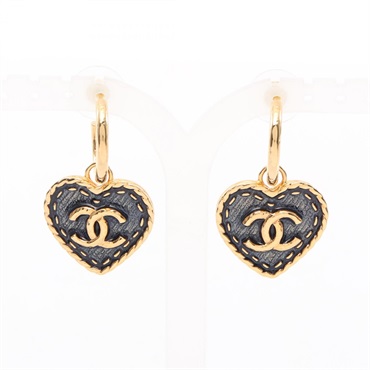 CHANEL COCO Mark Denim Pierced earrings Gold Plated Blue Used women CC