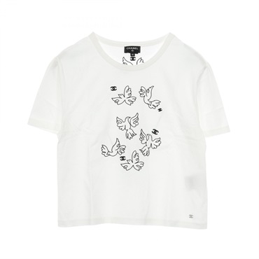 CHANEL COCO Mark T-shirt short sleeves XS size cotton White Used Women