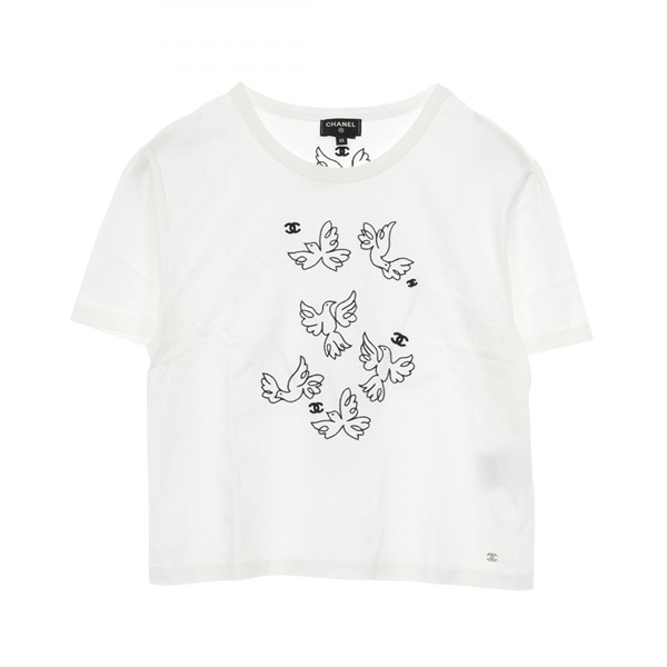 CHANEL COCO Mark T-shirt short sleeves XS size cotton White Used Women