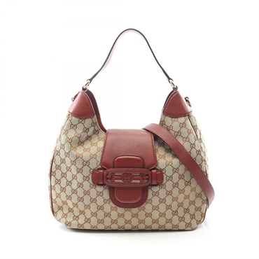 GUCCI GG canvas Shoulder Bag 296851 leather Beige Bordeaux Used Women