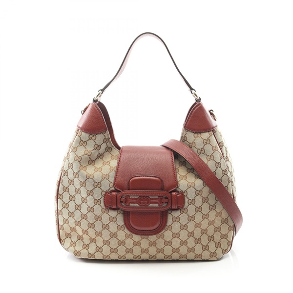 GUCCI GG canvas Shoulder Bag 296851 leather Beige Bordeaux Used Women
