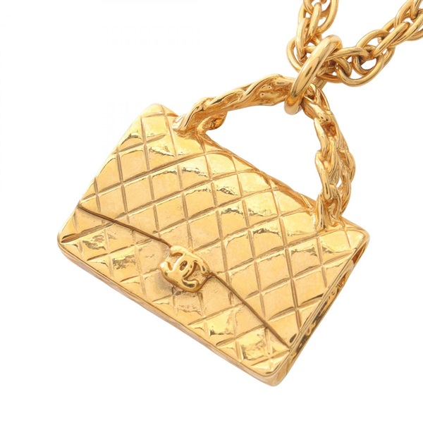 CHANEL Matelasse bag motif Necklace Pendant Gold Plated Used women CC Coco