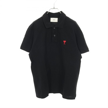 AMI Heart logo Embroidery Polo Shirt BFUPL001.760 cotton Black #XL Used mens