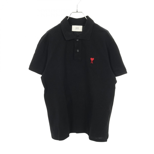 AMI Heart logo Embroidery Polo Shirt BFUPL001.760 cotton Black #XL Used mens