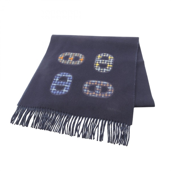 HERMES Recto-Verso Maillons Colore Scarf H394839T cashmere Navy Used mens