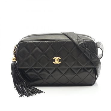 CHANEL Matelasse Shoulder Bag Lambskin  sheep leather Black Used Women GHW CC