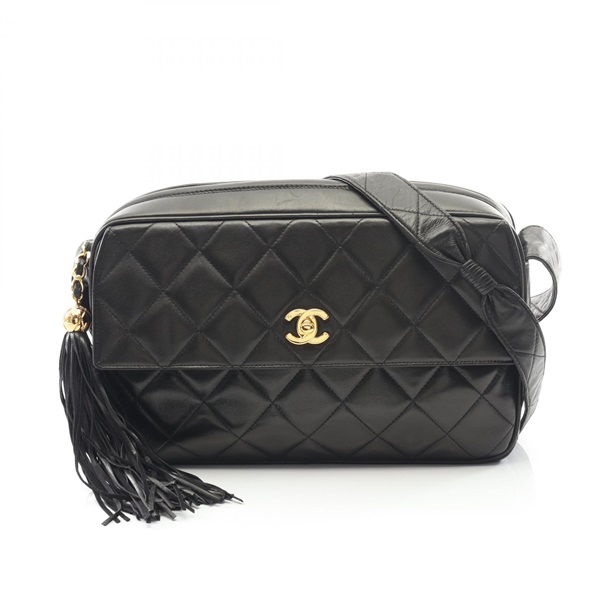 CHANEL Matelasse Shoulder Bag Lambskin  sheep leather Black Used Women GHW CC