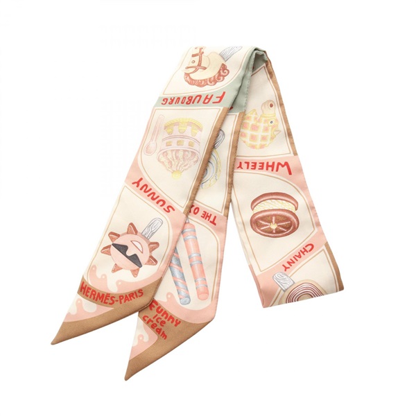HERMES Twilly Funny Ice Cream Scarf silk Brown Multicolor Used Women