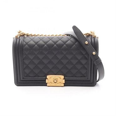 CHANEL Boy chanel Shoulder Bag A67086 Grained calf leather Black Used Women GHW