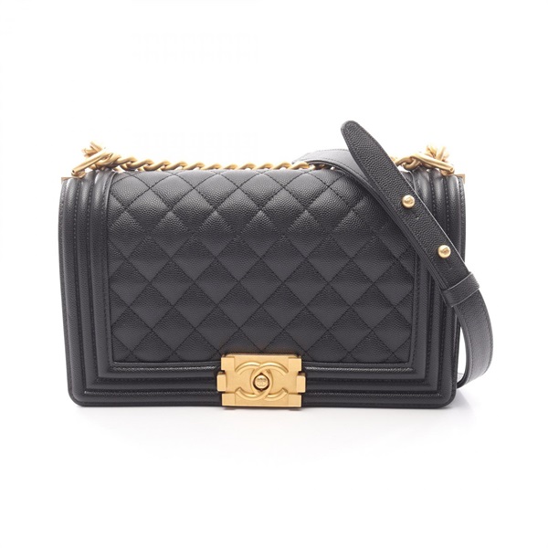 CHANEL Boy chanel Shoulder Bag A67086 Grained calf leather Black Used Women GHW