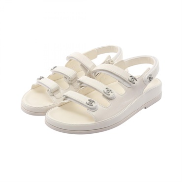 CHANEL COCO Mark Sandals shoes #36 leather White Women CC