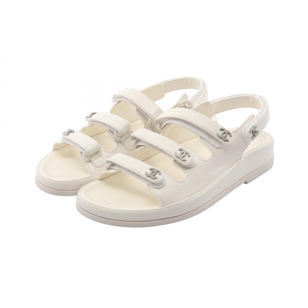CHANEL COCO Mark Sandals shoes #36 leather White Women CC