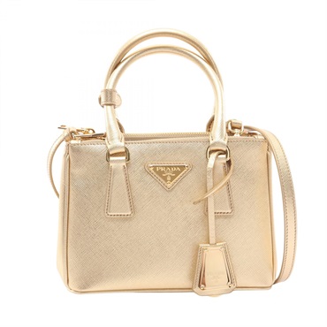 PRADA SAFFIANO LUX Galleria Shoulder Crossbody Handbag 1BA906 leather Gold Used