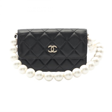 CHANEL Matelasse Pearl Chain Shoulder Bag mini Wallet AP1838 leather Black GHW