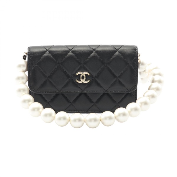 CHANEL Matelasse Pearl Chain Shoulder Bag mini Wallet AP1838 leather Black GHW