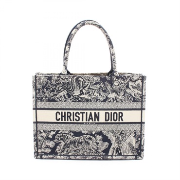 Christian Dior BOOK TOTE hand bag Medium canvas Navy White Used Women
