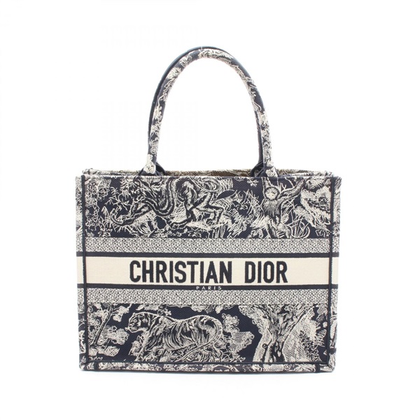 Christian Dior BOOK TOTE hand bag Medium canvas Navy White Used Women