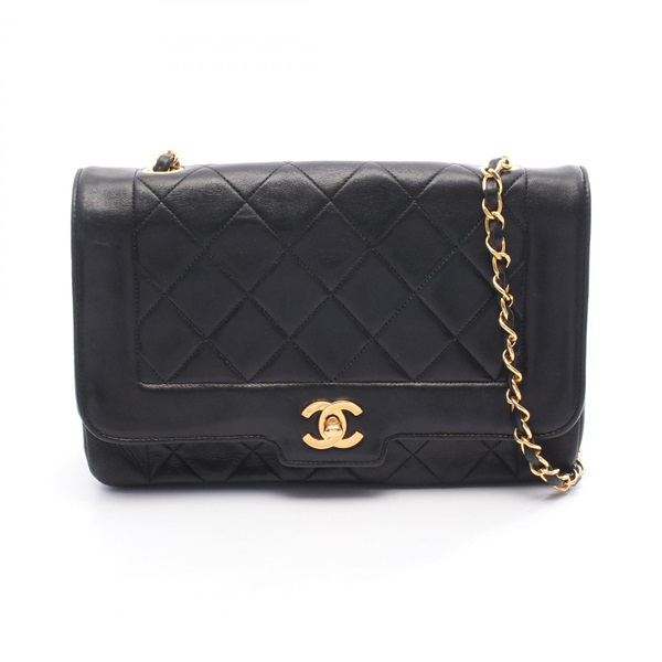 CHANEL Matelasse Diana Flap Chain Shoulder Bag Lamb leather Black Used Women GHW
