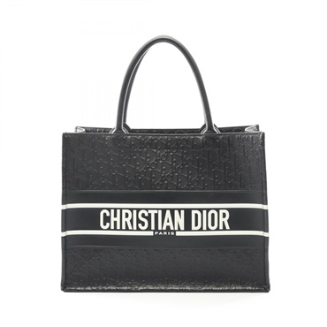 Christian Dior BOOK TOTE Medium Oblique Handbag leather Black White Used Women