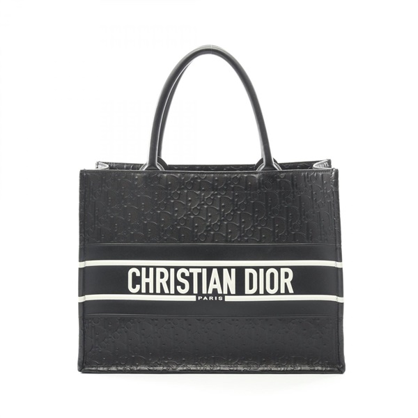 Christian Dior BOOK TOTE Medium Oblique Handbag leather Black White Used Women