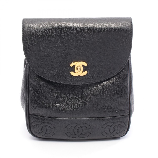 CHANEL Triple COCO Mark Rucksack Backpack leather Calfskin Black Used Women GHW