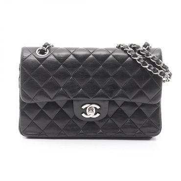 CHANEL Matelasse W flap chain Shoulder Bag Lambskin Black Used SHW