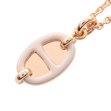 HERMES Chaine d'ancre mini maillot Necklace Pendant Gold Plated Beige Used 42~cm