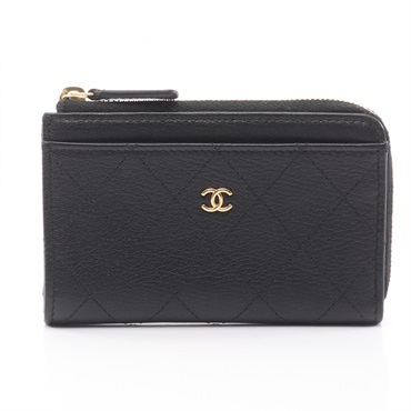 CHANEL COCO Mark Zip Card Case Coin purse AP4917 leather Black GHW Used Women CC